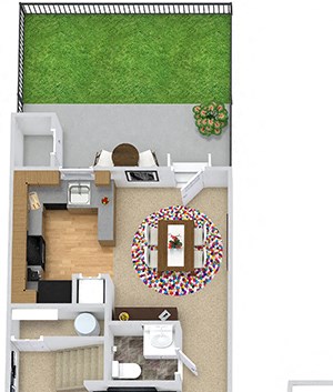 Ashland with Fenced-in Yard Ashland with Fenced-in Yard. 1 bedroom townhouse. Kitchen with bartop open to dinning room. 1 full bathroom + powder room. built in desk. Patio/balcony open to yard.